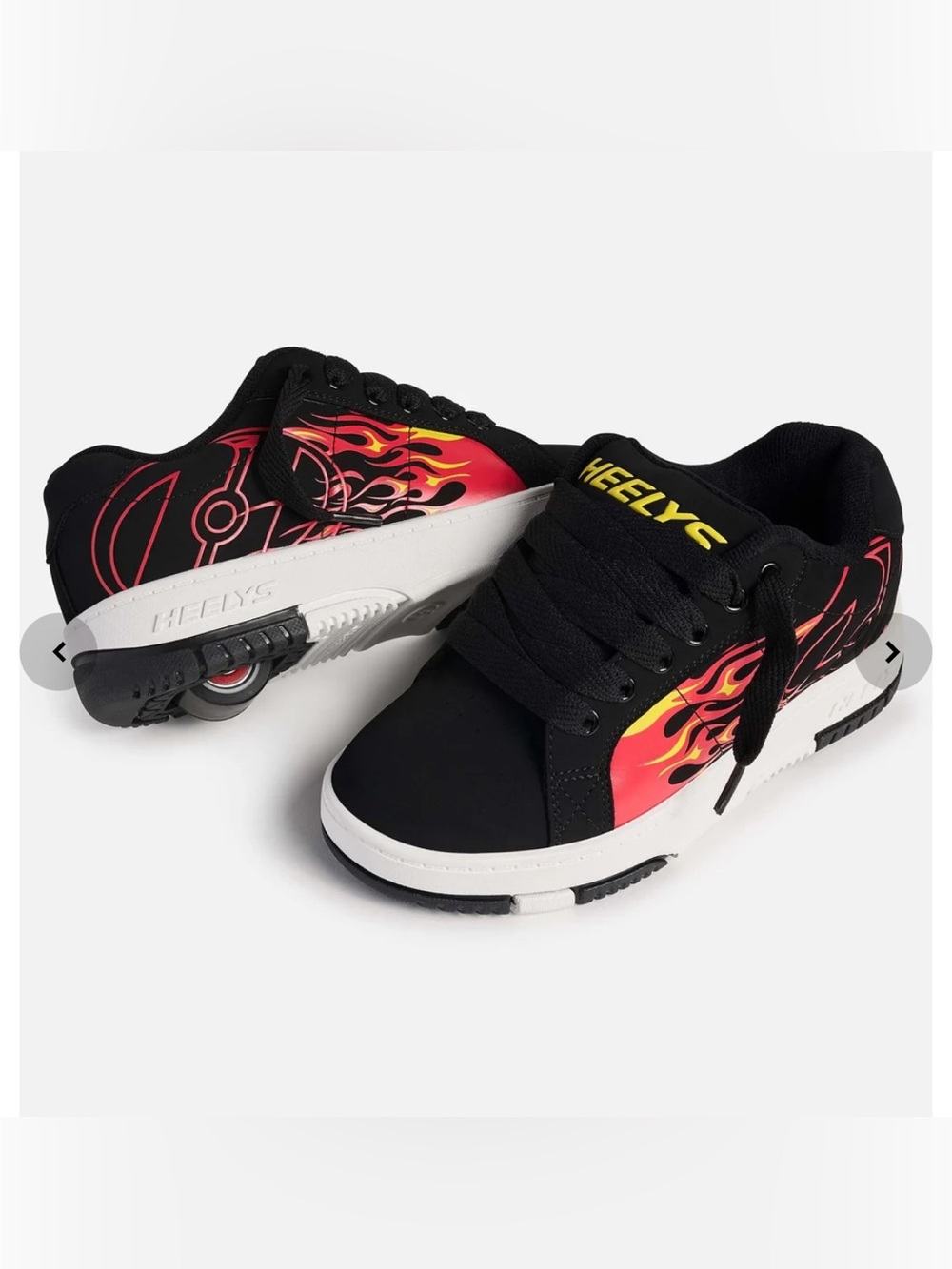 Heelys Kids Black Sneakers with Red and Yellow Flame Accents